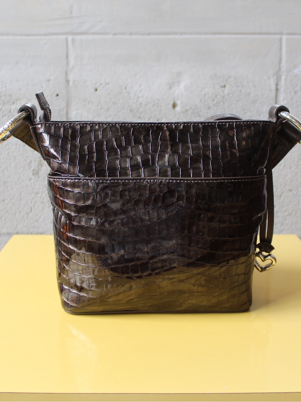 Brighton Cherie Pewter Patent Leather Croc Shoulder Bag